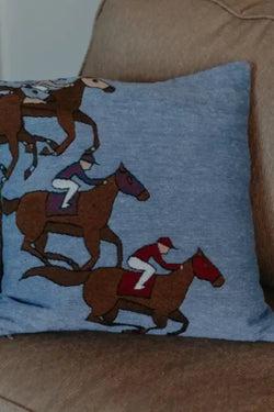 Blue Horses Racing Pillow