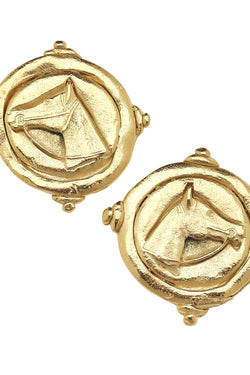 Gold Horse Intaglio Pierced Earrings