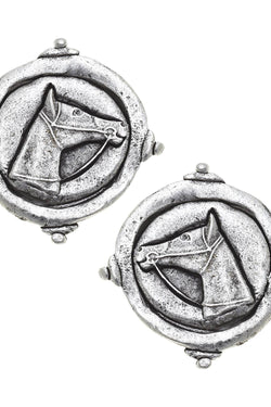 Silver Horse Intaglio Pierced Earrings