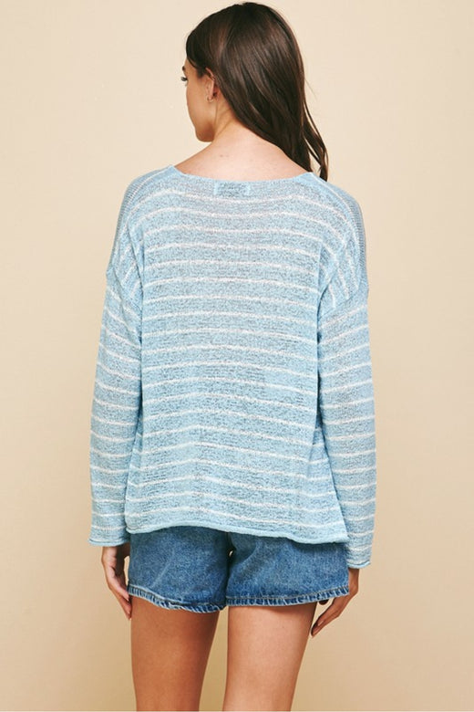 Stripe Deep V-Neck Sweater