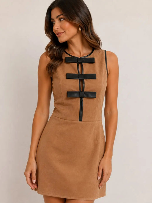 Bow Detail Faux Suede Dress