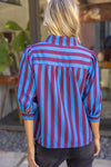 Side Button Puff Sleeve Stripe Top