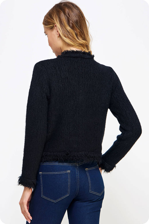 Frayed Trim Textured Cardigan