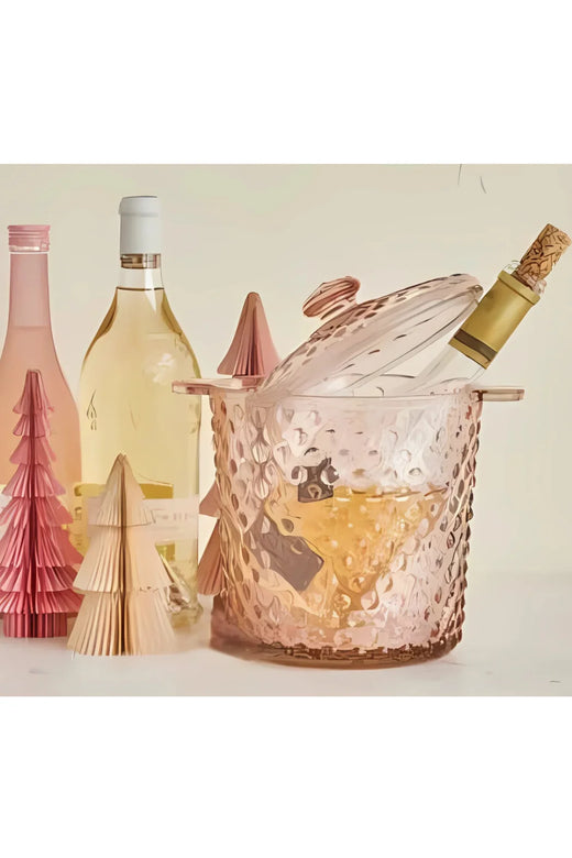 Hobnail Pink Glass Ice Bucket