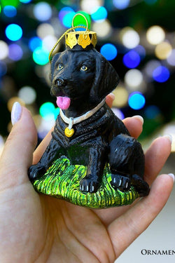 Black Lab Glass Christmas Ornament, Labrador Retriever Dog