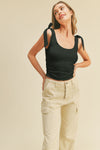 Ribbed Knit Tank With Tying Straps