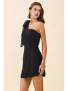 One Shoulder Sheer Chiffon Bow Detail Mini Dress