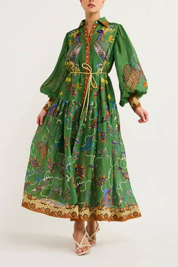 Elegant Peacock Print Maxi Dress