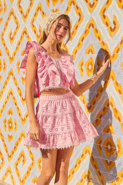 Eyelet Lace Flounced Feminine Dreaming Skirt