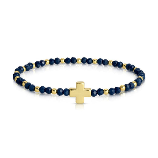 4mm Crystal Stretch Bracelet with Single Cross