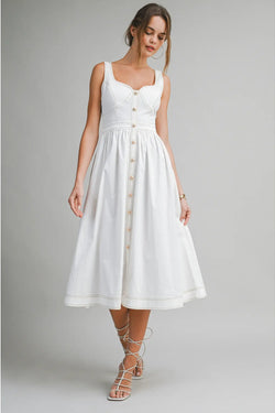 White Button-Front Midi Dress