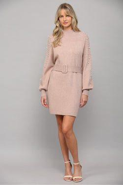 Pearl Belted Sweater Dress