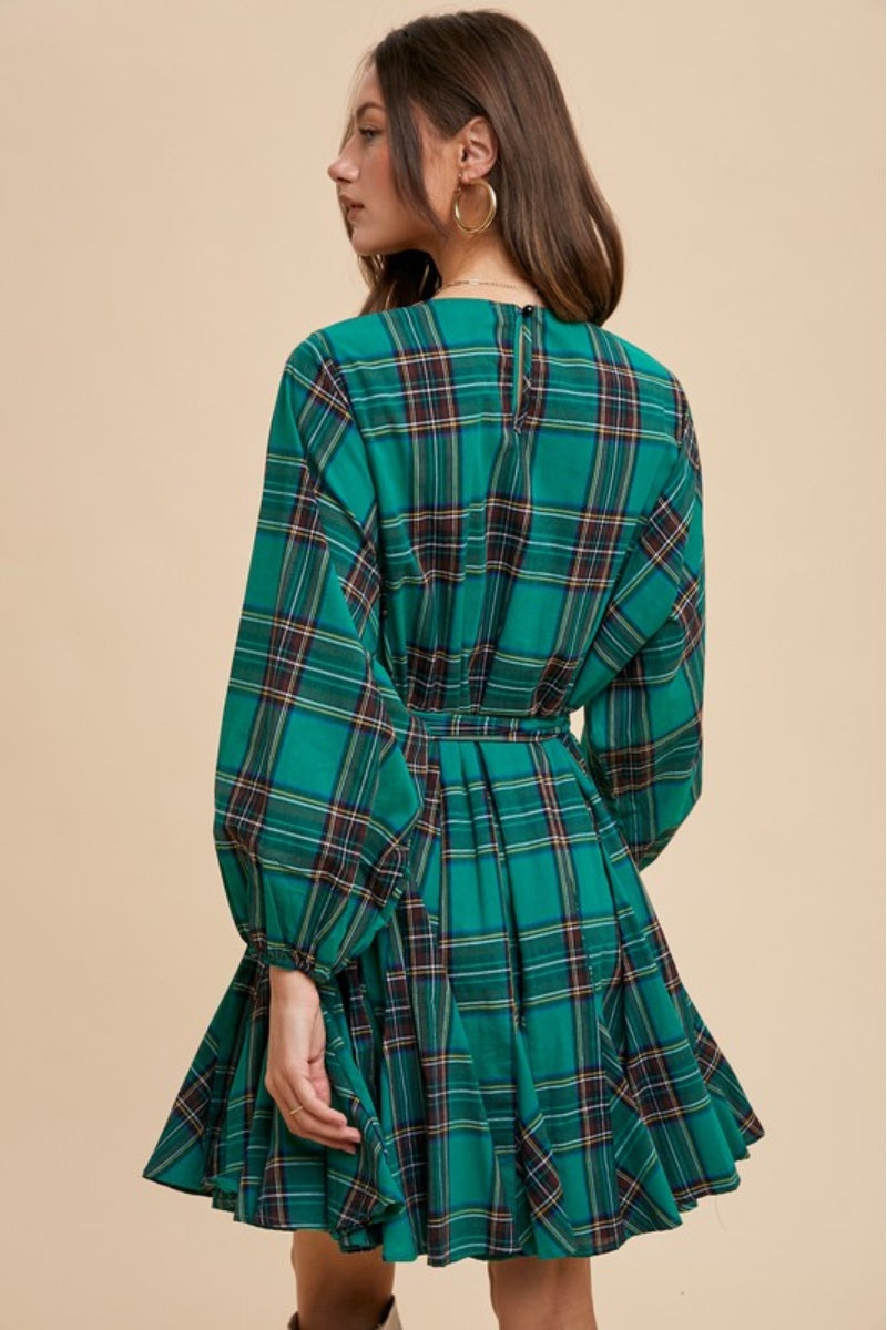 Plaid Printed A Line Mini Woven Dress