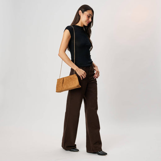 Elva Croc Embossed Faux Suede Clutch