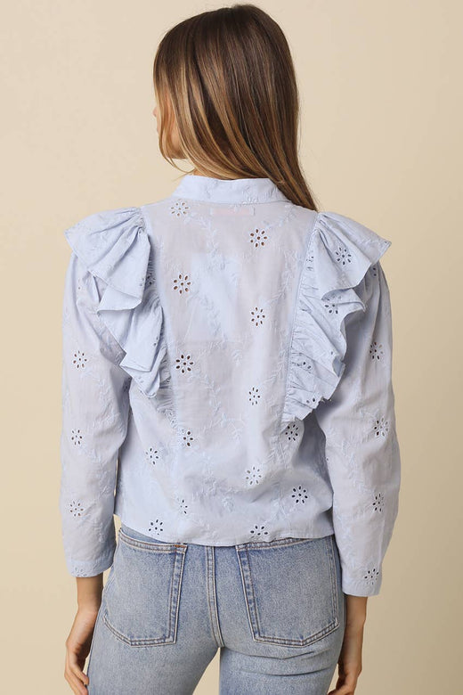 Lia Eyelet Ruffle Detail Blouse