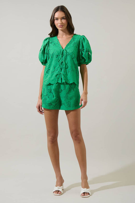 Friona Eyelet Taliya Drawstring Shorts