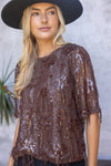 Round Neck Short Sleeve Sequin Top