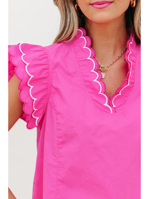 Scallop Trim Short Sleeve Shirt