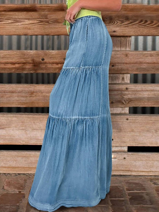 Lightweight Tiered Denim Trousers