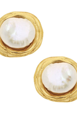 Gold  Pearl Pierced Earrings