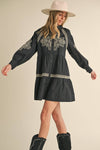 Embroidered Button Mini Dress