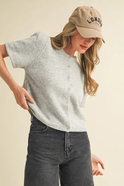 Short Puff Sleeve Sweater Cardigan