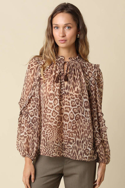 Cora Leopard Print Ruffle Blouse