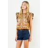 THML, Flutter Sleeve Suede Embroidery Detail Top