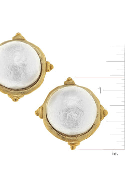 Gold and White Pearl Cabochon Earrings