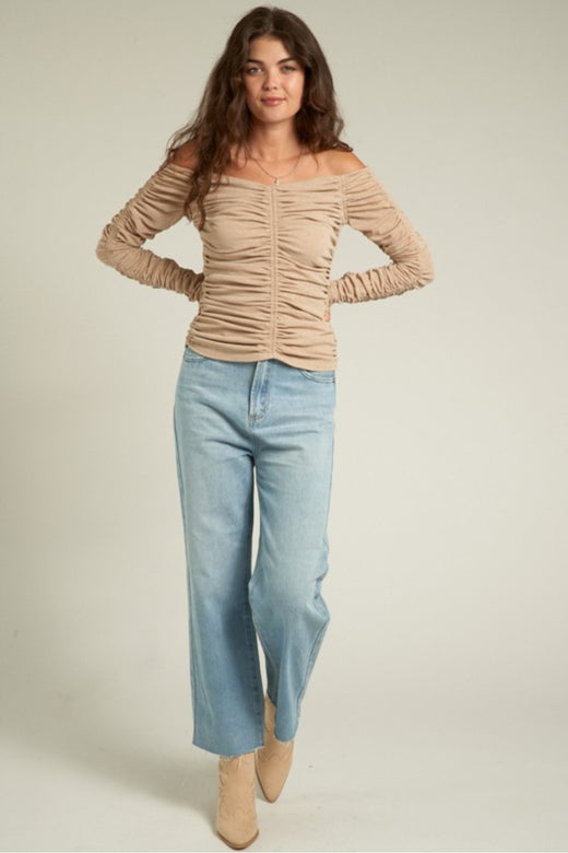 Long Sleeve Off Shoulder Ruched Top