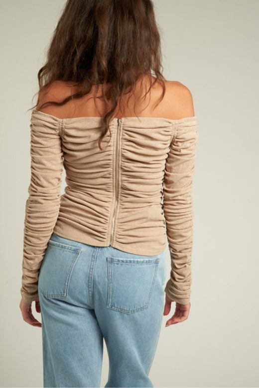 Long Sleeve Off Shoulder Ruched Top