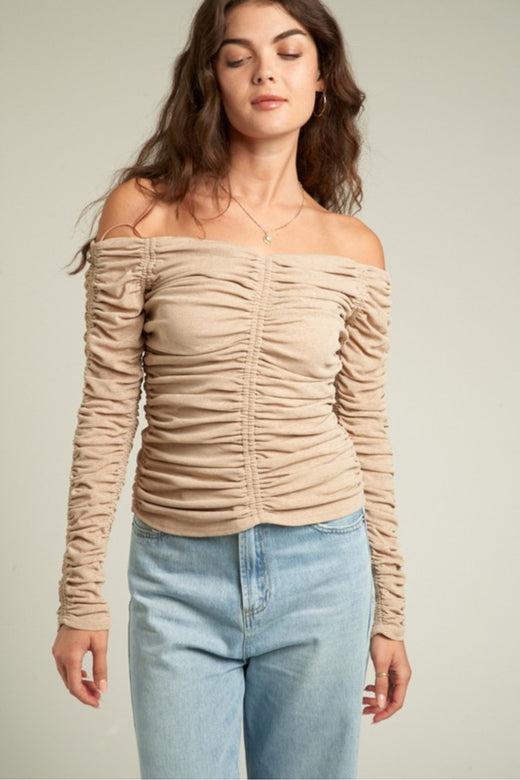 Long Sleeve Off Shoulder Ruched Top