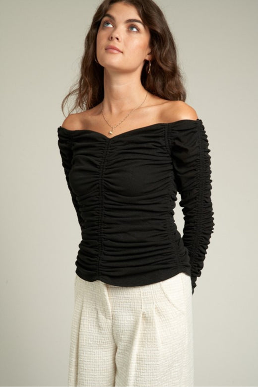 Long Sleeve Off Shoulder Ruched Top