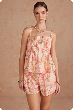 Pintuck Floral Linen Top