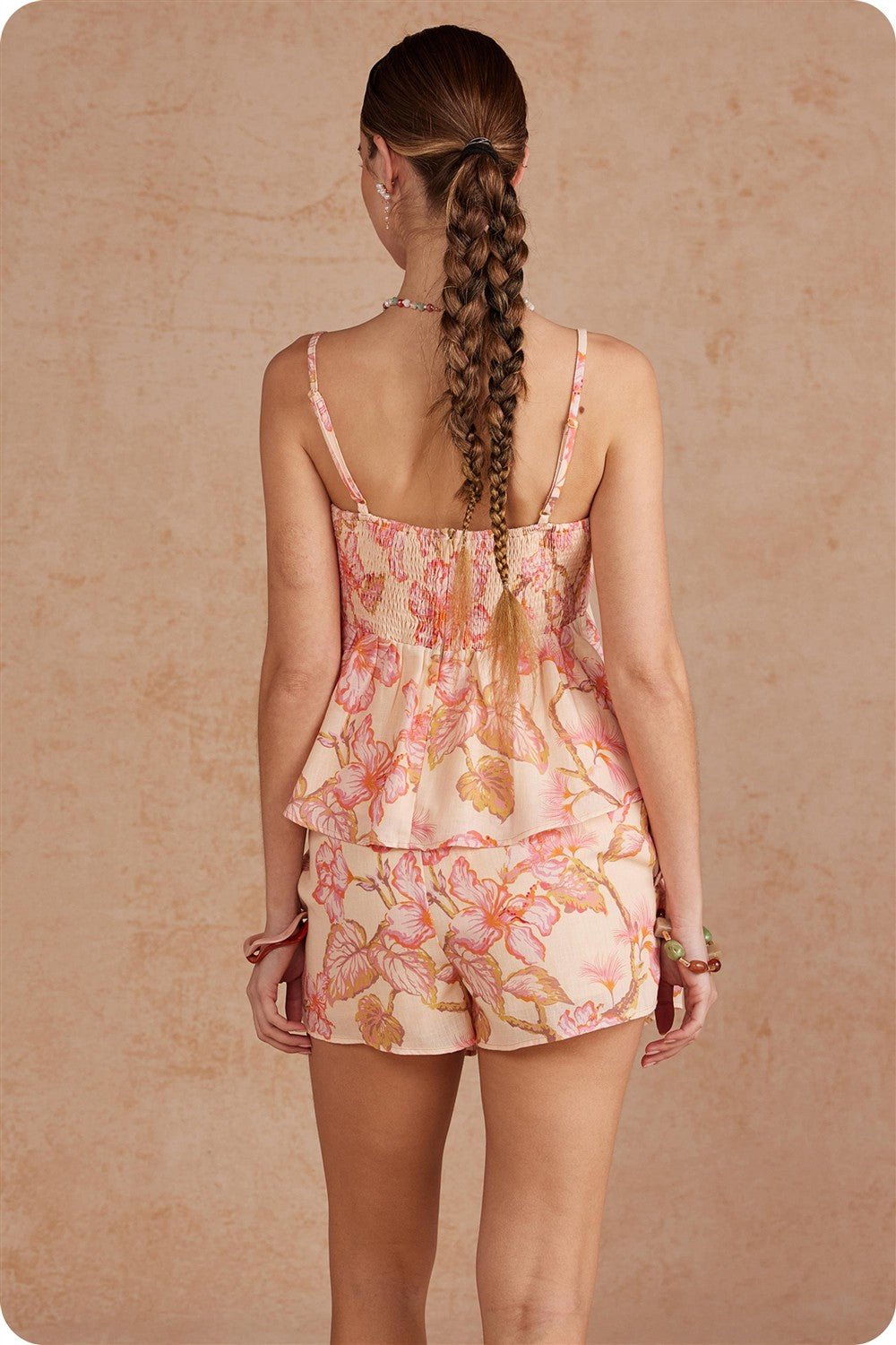 Pintuck Floral Linen Top