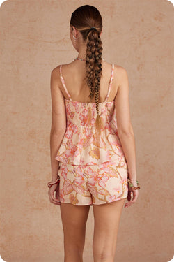 Pintuck Floral Linen Top
