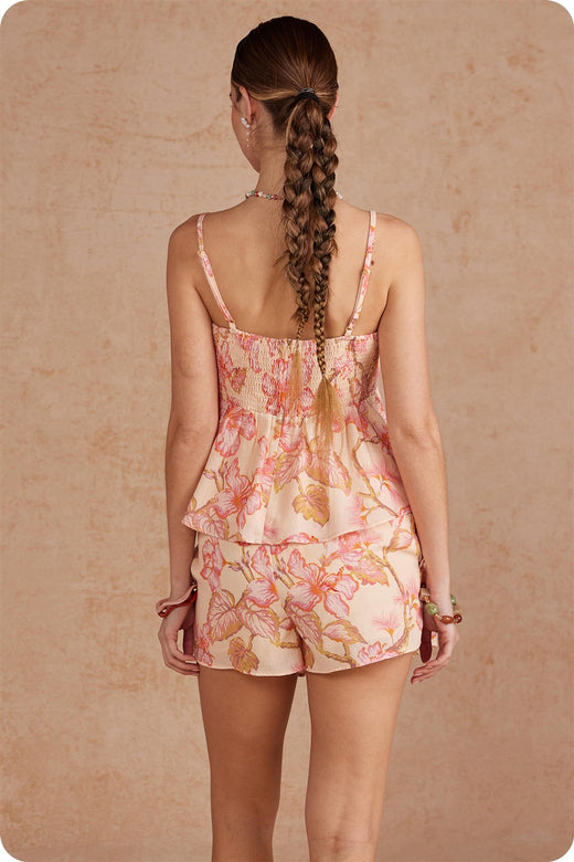Pintuck Floral Linen Top
