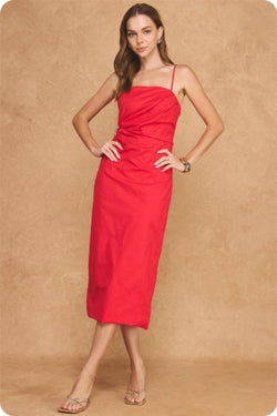 Pleated Asymmetric Linen-Blend Midi Dress