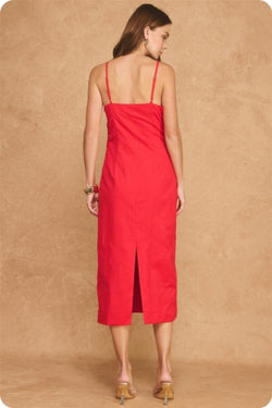 Pleated Asymmetric Linen-Blend Midi Dress