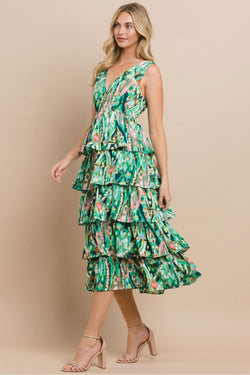 Green Ruffle Midi Dress