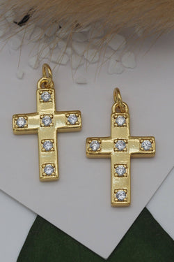 CZ Cross Charm, 18K GF
