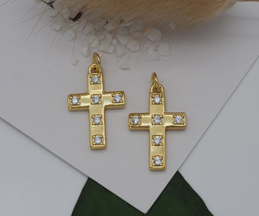 CZ Cross Charm, 18K GF