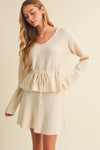 Drawstring Waist Peplum Knit Pullover