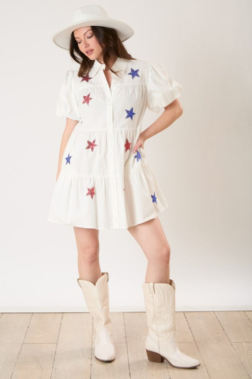 Starry Sequin Patch Mini Dress
