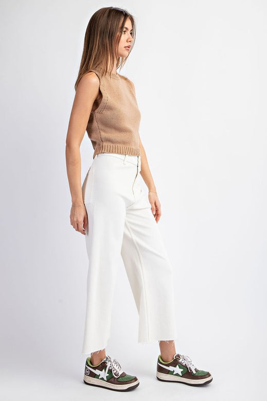 Mineral Washed Cropped Straight Leg Pants