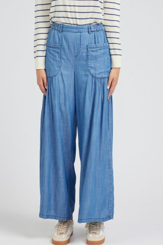 Chambray Wide Tiered Pants