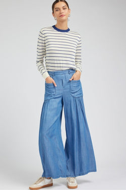 Chambray Wide Tiered Pants