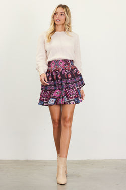 Border Print Ruffle Skirt