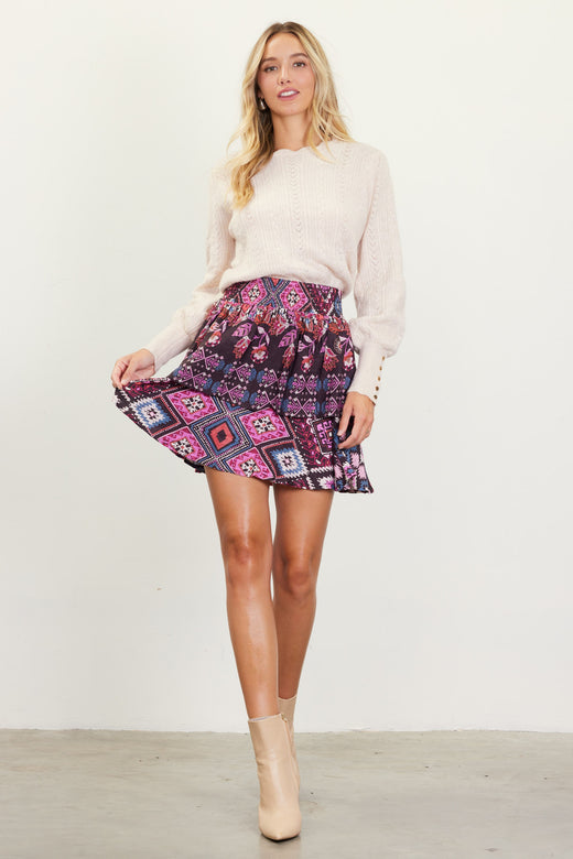 Border Print Ruffle Skirt