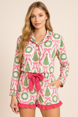 Christmas Pink Wreath + Trees Pajamas